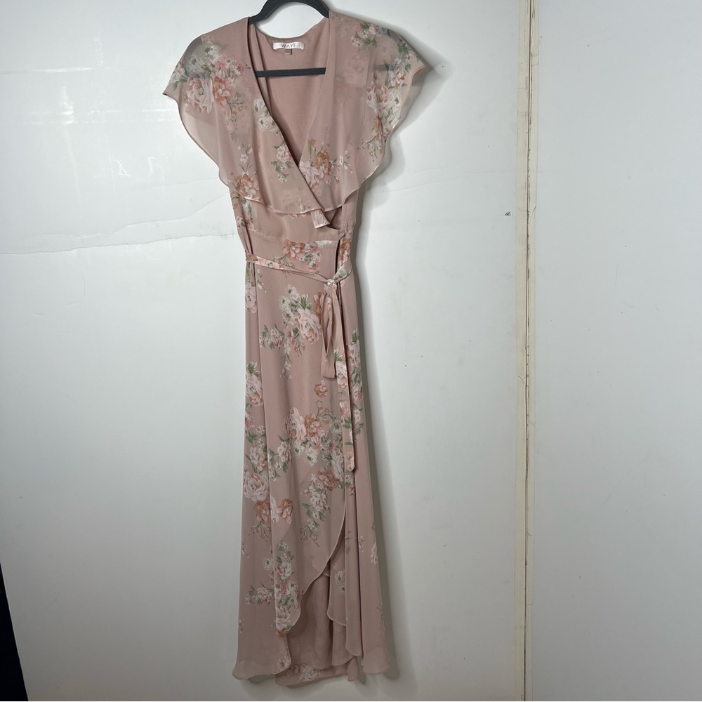Wayf Palermo Dusty Pink Dress Flowy Floral Wrap Lined Chiffon Size M Medium